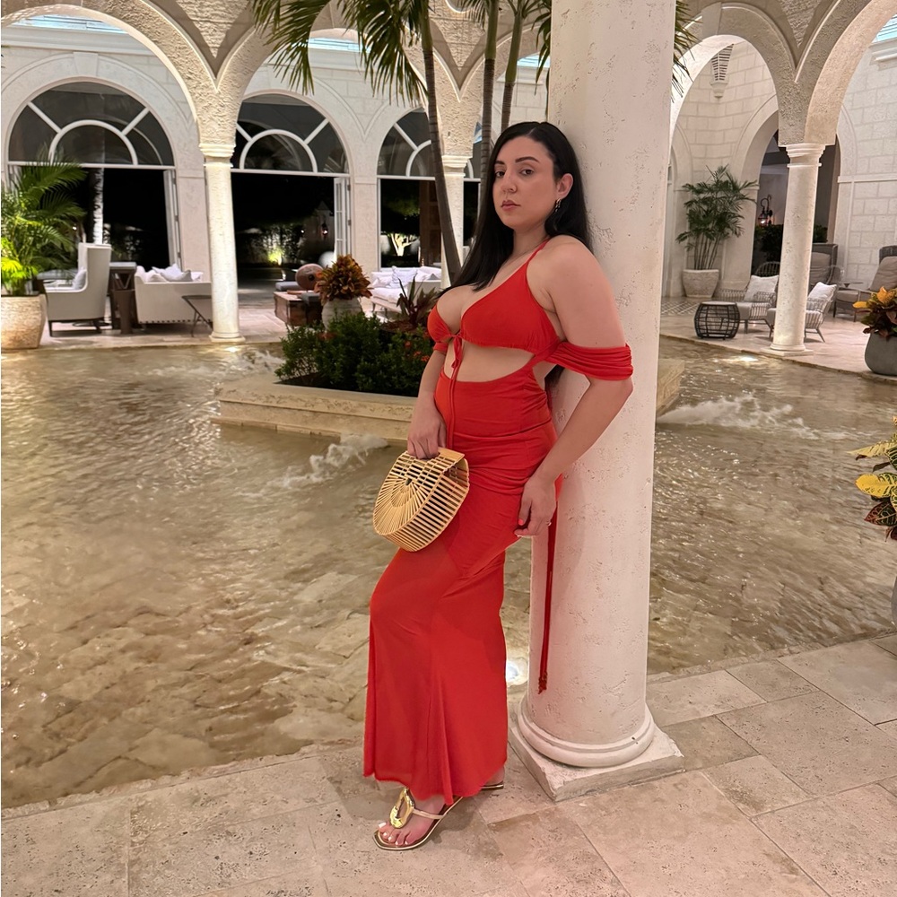 MURCI TIE DETAIL CUT OUT MAXI DRESS IN EMPRESS RED